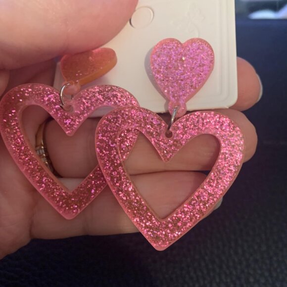 Heart glitter earrings - Picture 2 of 2
